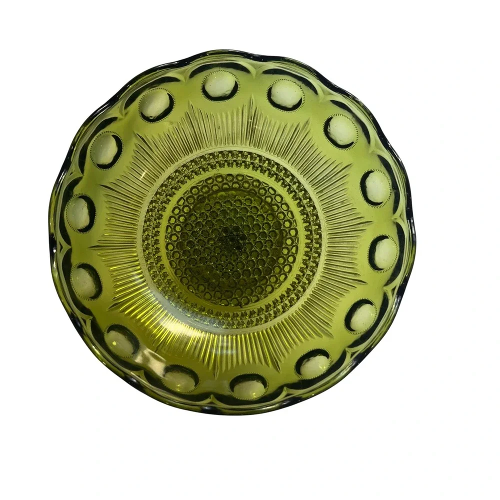 Vintage Bartlett-Collins Avocado Green Glass Pedestal Bowl St Genevieve